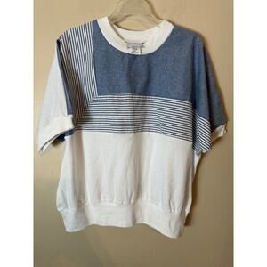 Vintage Blair Short Sleeve Sweater Blue White Stripes Coastal Grandma Retro 2x